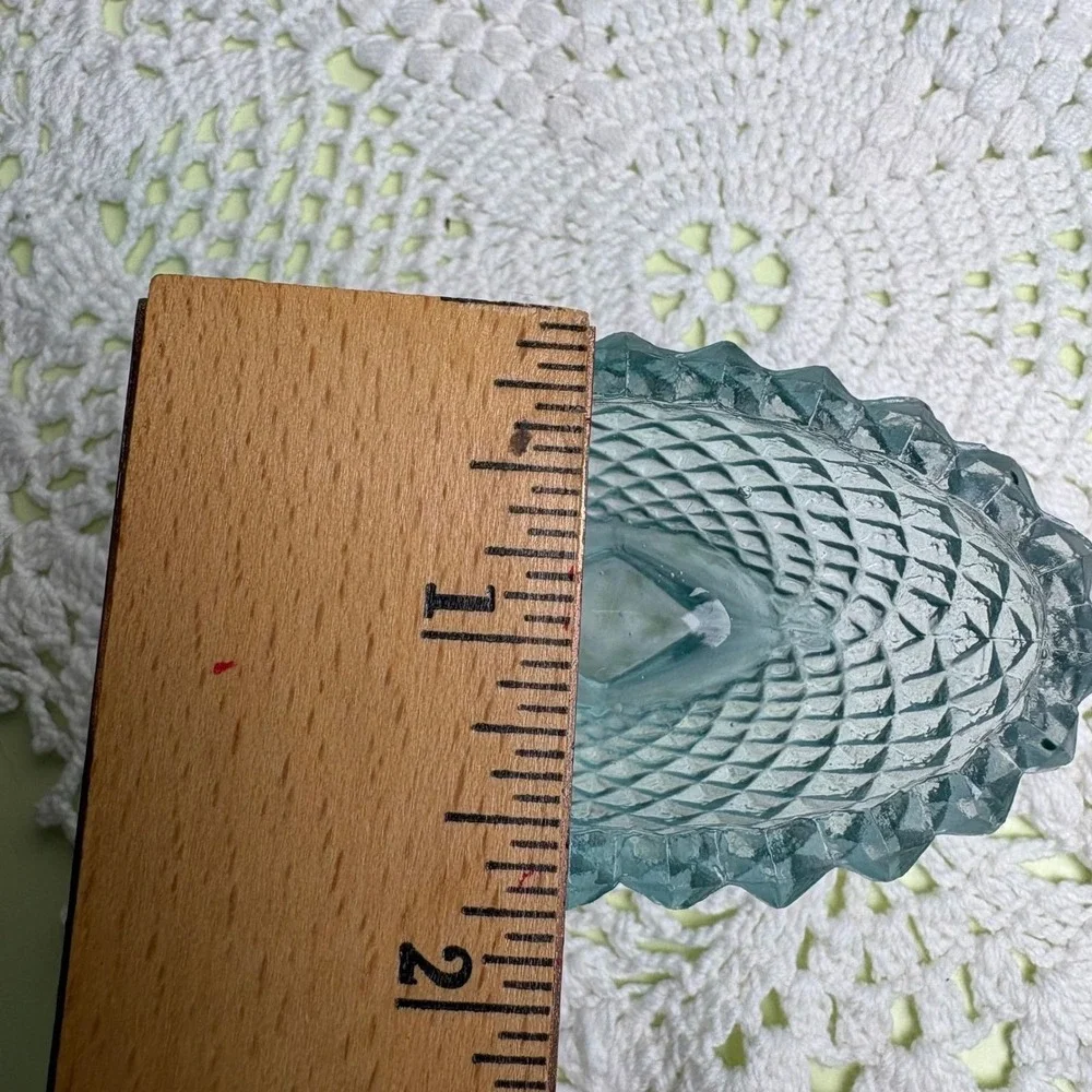 Vintage Blue Salt Dip Dish Trinket Dish Cottagecore Diamond Point Pressed Glass